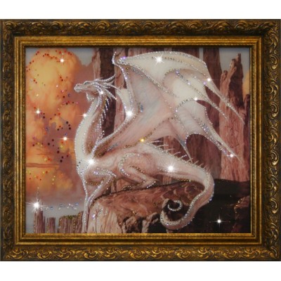 Картина с кристалами Сваровски "Белый Дракон"