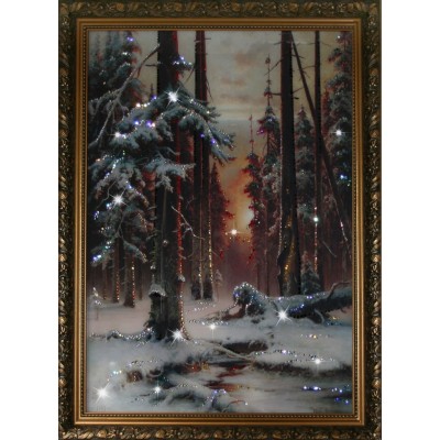 Картина Сваровски "Зимний закат в еловом лесу"