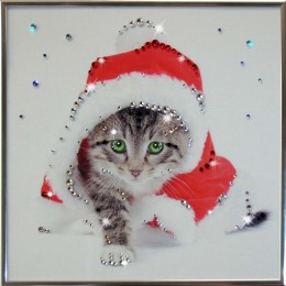 Картина с кристалами Сваровски "Кот Новый год"