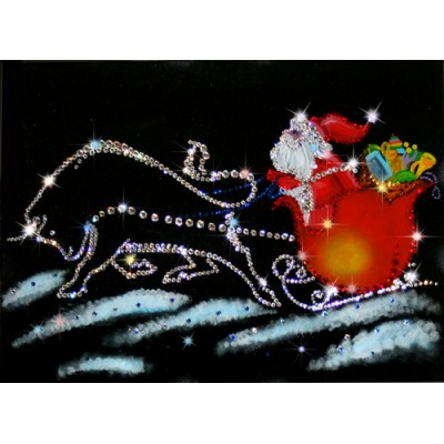 Картина Swarovski "Бык 2021 и Дед Мороз в пути"