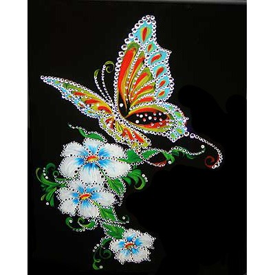 Картина с кристалами Swarovski "Бабочка и белые цветы"