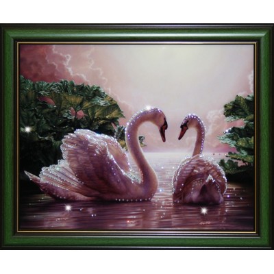 Картина с кристалами Swarovski "Влюбленные лебеди"