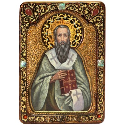 Живописная икона "Святитель Василий Великий" на кипарисе