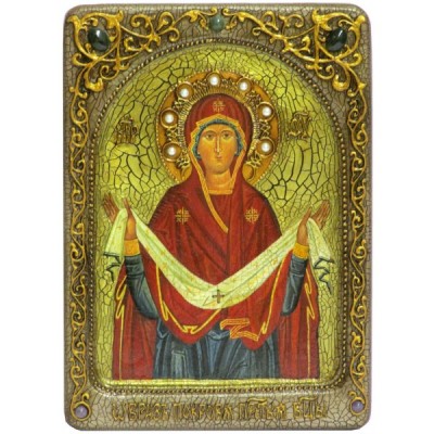 Икона живописная Образ Божией Матери "Покров" на кипарисе