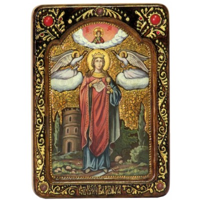 Живописная икона "Святая великомученица Варвара Илиопольская" на кипарисе