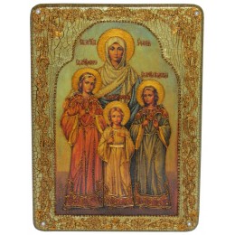 Подарочная икона "Вера, Надежда, Любовь и мать их София" на мореном дубе