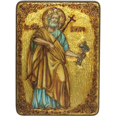 Подарочная икона "Первоверховный апостол Петр" на мореном дубе
