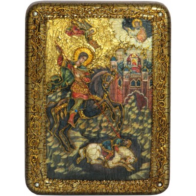 Подарочная икона "Чудо вмч. Димитрия Солунского о царе Калояне" на мореном дубе