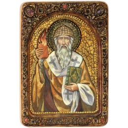 Живописная икона "Святитель Спиридон Тримифунтский" на кипарисе