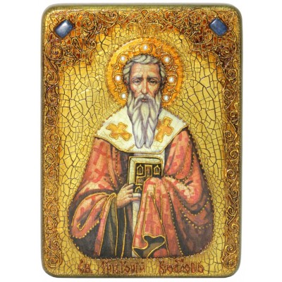 Подарочная икона "Святитель Григорий Богослов" на мореном дубе