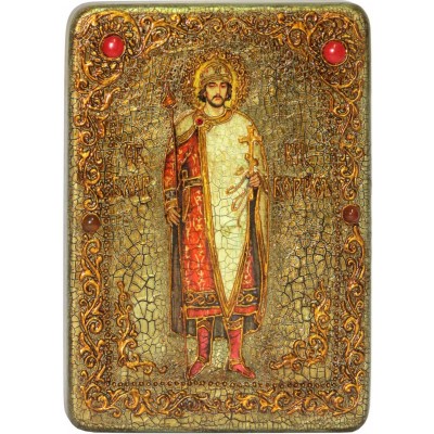 Подарочная икона "Святой благоверный князь Борис" на мореном дубе