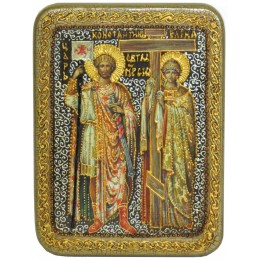 Икона подарочная "Святые равноапостольные Константин и Елена" на мореном дубе