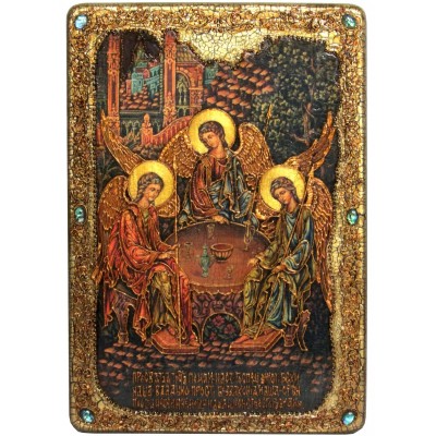 Большая подарочная икона "Троица" на мореном дубе