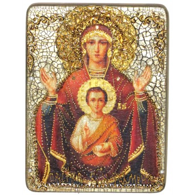 Подарочная икона Божией матери "Знамение" на мореном дубе