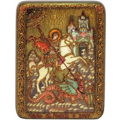 Подарочная икона "Чудо святого Георгия о змие" полу-аналойного размера