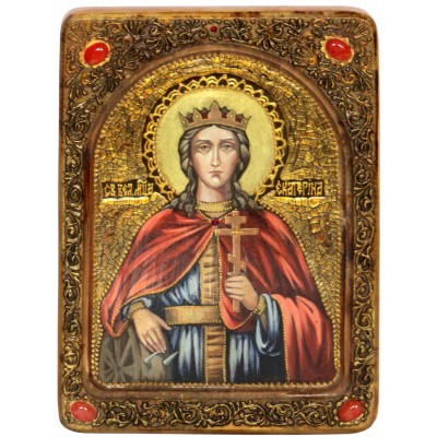 Живописная икона "Святая великомученица Екатерина" на кипарисе