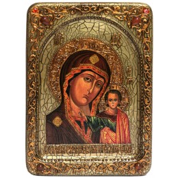 Живописная икона "Образ Казанской Божьей Матери" на кипарисе