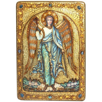 Большая подарочная икона "Ангел Хранитель" на мореном дубе
