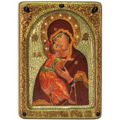Живописная икона "Образ Владимирской Божьей Матери" на кипарисе