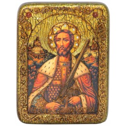 Подарочная икона "Святой благоверный князь Александр Невский" на мореном дубе