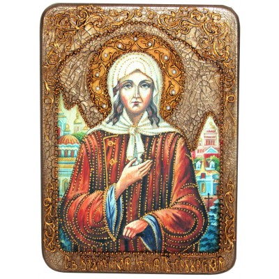 Икона подарочная "Святая Блаженная Ксения Петербургская" на мореном дубе