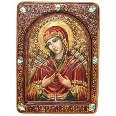 Живописная икона "Образ Божией Матери "Умягчение злых сердец" на кипарисе