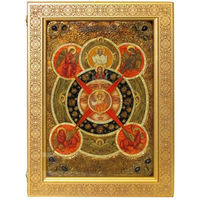 Живописная икона "Всевидящее Око Божие" на кипарисе в березовом киоте
