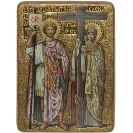 Живописная икона "Святые равноапостольные Константин и Елена" на кипарисе