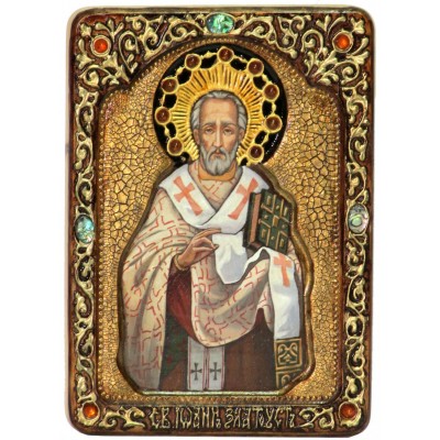 Живописная икона "Святитель Иоанн Златоуст" на кипарисе