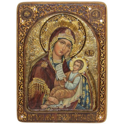 Живописная икона "Образ Божией Матери "Утоли моя печали" на кипарисе