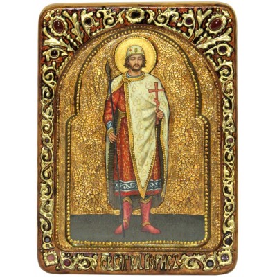 Живописная икона "Святой благоверный князь Борис" на кипарисе