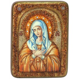 Икона подарочная Божией Матери "Умиление Серафимо-Дивеевская" на мореном дубе
