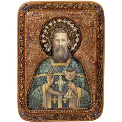 Живописная икона "Святой праведный Иоанн Кронштадтский" на кипарисе