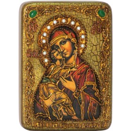 Подарочная икона "Образ Владимирской Божьей Матери" на мореном дубе