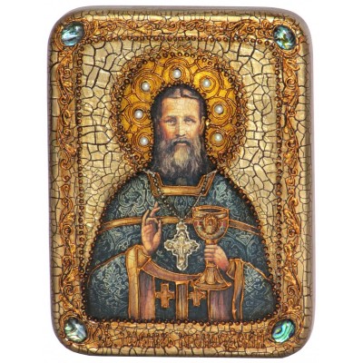 Подарочная икона "Святой праведный Иоанн Кронштадтский" полу-аналойного размера