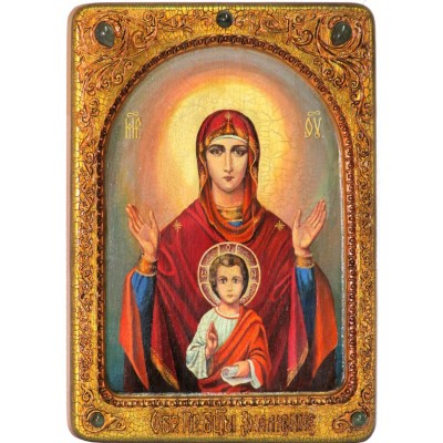 Живописная икона Божией матери "Знамение" на кипарисе