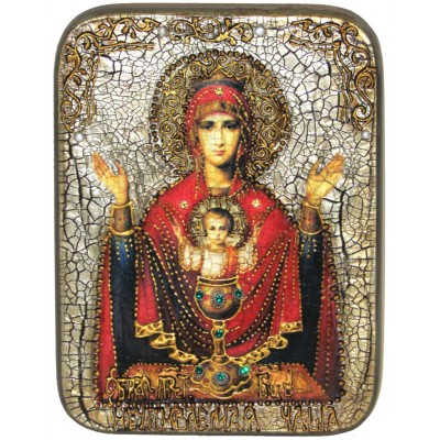 Подарочная икона Божией матери "Неупиваемая чаша" на мореном дубе