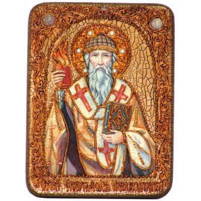 Подарочная икона "Святитель Спиридон Тримифунтский" полуаналойная