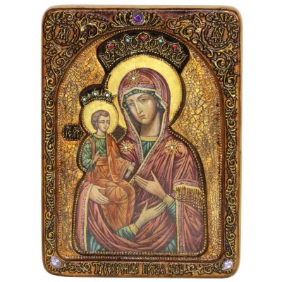 Живописная икона "Образ Божией Матери "Троеручица" на кипарисе
