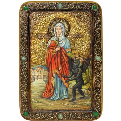 Живописная икона "Святая великомученица Марина (Маргарита) Антиохийская" на кипарисе