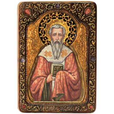 Живописная икона "Святитель Григорий Богослов" на кипарисе