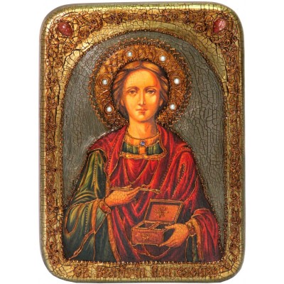 Икона подарочная "Святой Великомученик и Целитель Пантелеймон" на мореном дубе