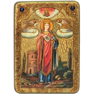 Подарочная икона "Святая великомученица Варвара Илиопольская" на мореном дубе