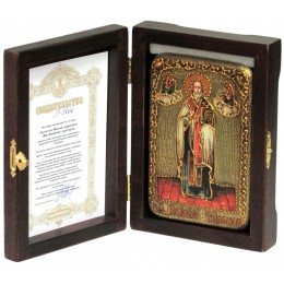 Настольная икона "Святитель Николай, архиепископ Мир Ликийский (Мирликийский), чудотворец" на мореном дубе