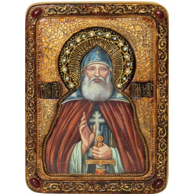 Живописная икона "Преподобный Илия Муромец, Печерский" на кипарисе