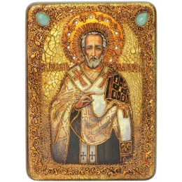 Подарочная икона "Святитель Иоанн Златоуст" на мореном дубе