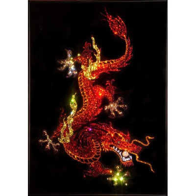 Картина Swarovski "Дракон с жемчужиной(красные тона)"