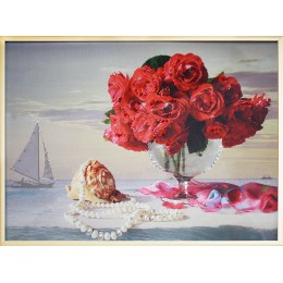 Картина с кристалами Swarovski "Натюрморт с красными розами"